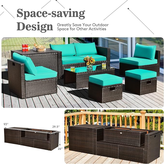 Tangkula 8 Piece Patio Furniture Set, Patiojoy Outdoor Space Saving PE Rattan - Image 6