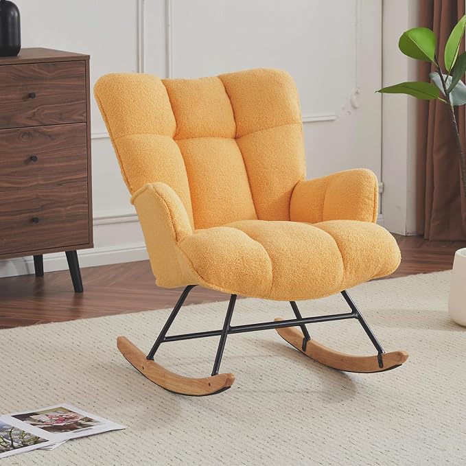 SAETSFEG Rocking Chair Nursery Teddy Upholstered Glider Rocker Rocking Accent by SAETSFEG