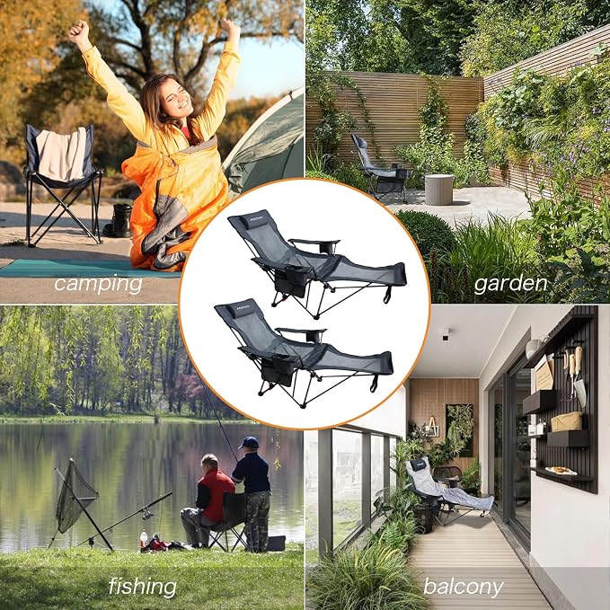 Reclining Camping Chair with Removable Footrest Lounge Chair with Headrest - Image 8