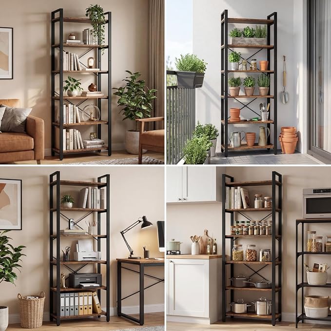 IRONCK Bookshelf 6-Tier Ladder Shelf 110lbs Display Shelf Vintage Industrial - Image 7