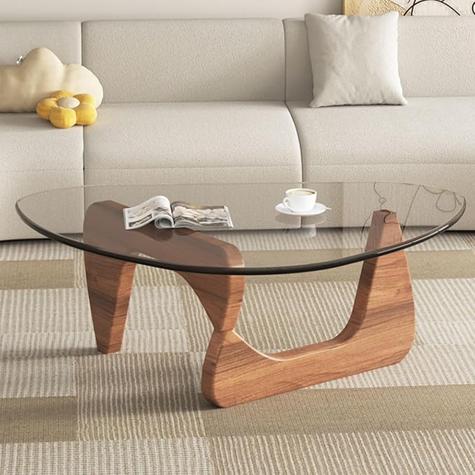 EASYSOUL Modern Glass Coffee Table, 32.68" D x 22.44" W x 15.75" H, Abstract by EASYSOUL