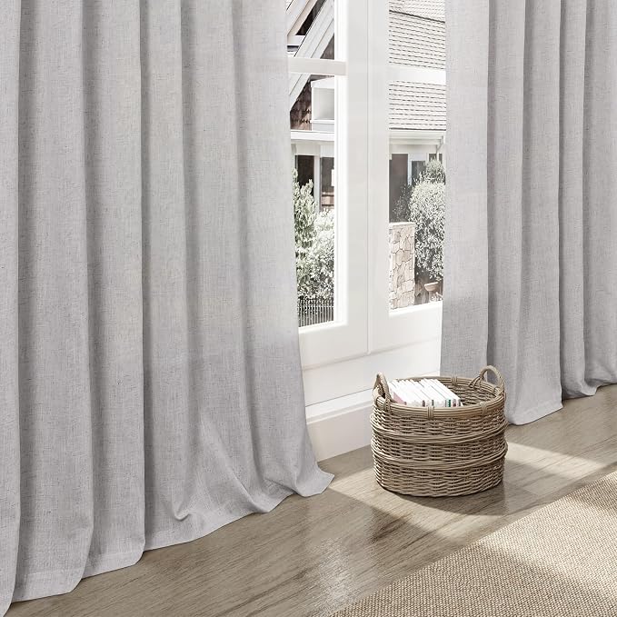 Grey Linen Blend Drapes 84 Inch Length 2 Panels Set Back Tab Rod Pocket Light - Image 6