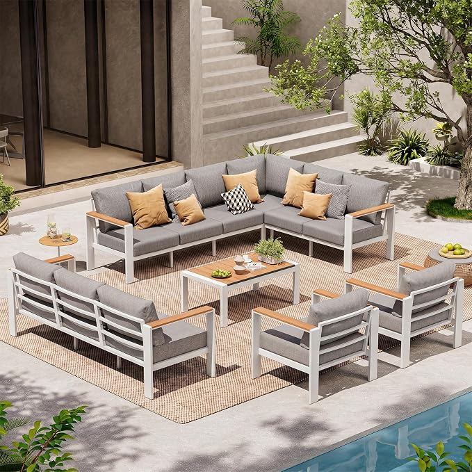 Aluminum Outdoor Patio Furniture Set, 11 Seats Patio Conversation Sets by ComfCove