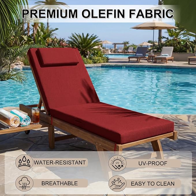 Outdoor Chaise Lounge Cushions, 71x21 Inch Olefin Water & Fade Resistant Pool - Image 6