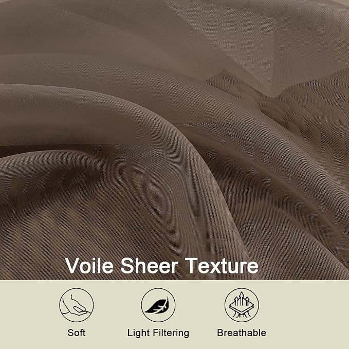 Chocolate Sheer Curtain for Bedroom Living Room 78 Inches Long 2 Panels Set - Image 3