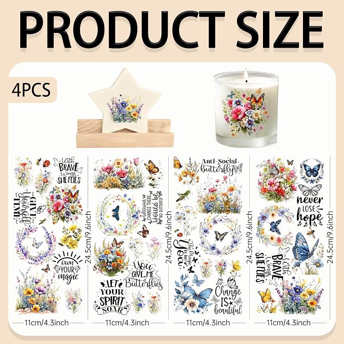 4 Sheets Rub on Transfers for Crafts, Flowers and Butterflies Furniture - Image 2