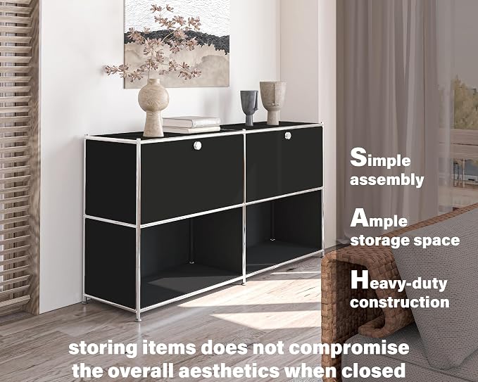 Metal Sideboard with 2 Flap Doors, DIY Modern Home Furnishing, Foyer - Image 4