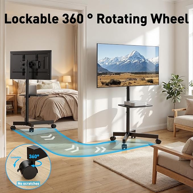 PERLESMITH Rolling TV Stand for 23-63 Inch Flat/Curved Screen TVs up to 88 lbs - Image 3