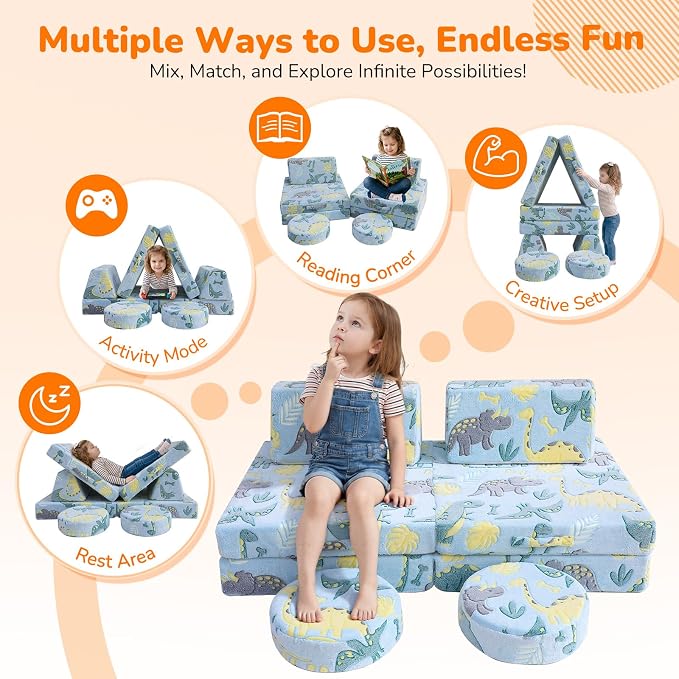 MeMoreCool Toddler Couch, 8-Piece Modular Kids Play Couch - Image 4