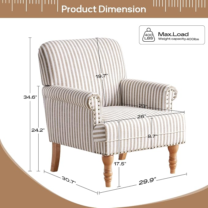HUIMO Linen Fabric Accent Chairs Set of 2, Mid-Century Modern Armchair - Image 2