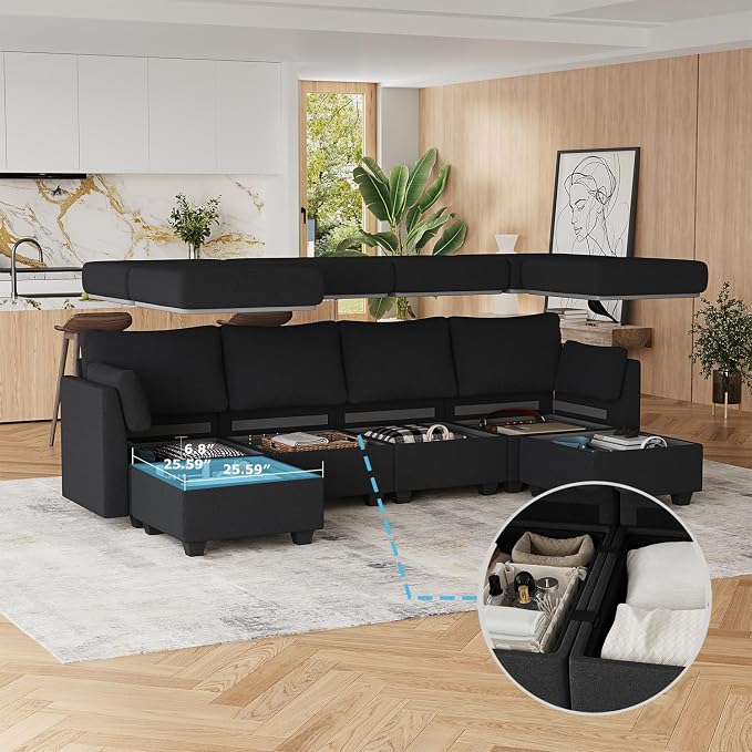 Huatean Home 114.17" Modular Sectional Sofa, 6 Seat Sectional Couches - Image 5