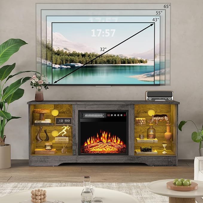 PRETZI Fireplace TV Stand with 18" Fireplace Up to 65" TVs, TV Media Console - Image 7