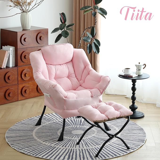 Tiita Lazy Chair with Ottoman, Comfy Leisure Sofa Armchair with Ottoman - Image 4