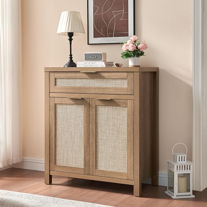 HOKYHOKY Rattan Sideboard Buffet Cabinet Set of 3, Boho Storage Cabinet - Image 3