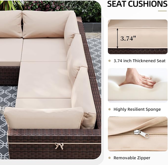 UPHA 5 Pieces Patio Furniture Sets, Wicker Outdoor Sectional Sofa Couch - Image 5