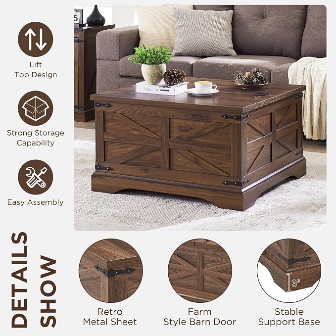 JXQTLINGMU 36" Lift Top Coffee Table - Image 5