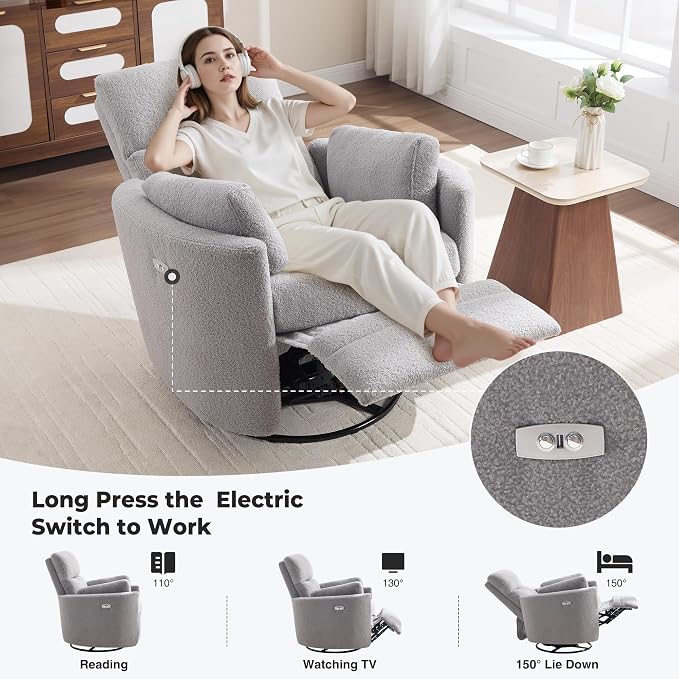 Power Recliner, Nursery Swivel Glider Rocking Chair - Image 6