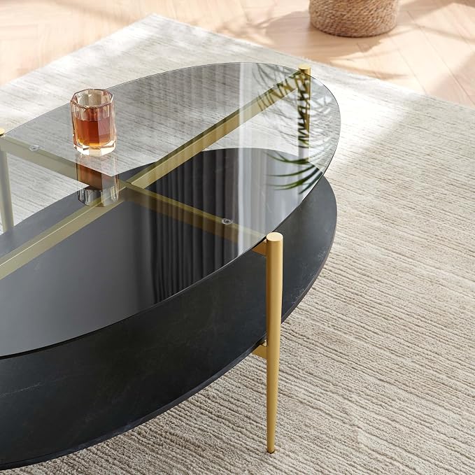 LumFurn Oval Glass Coffee Table, Mid-Century Modern Design, L43 x W22 x H17 inch - Image 7