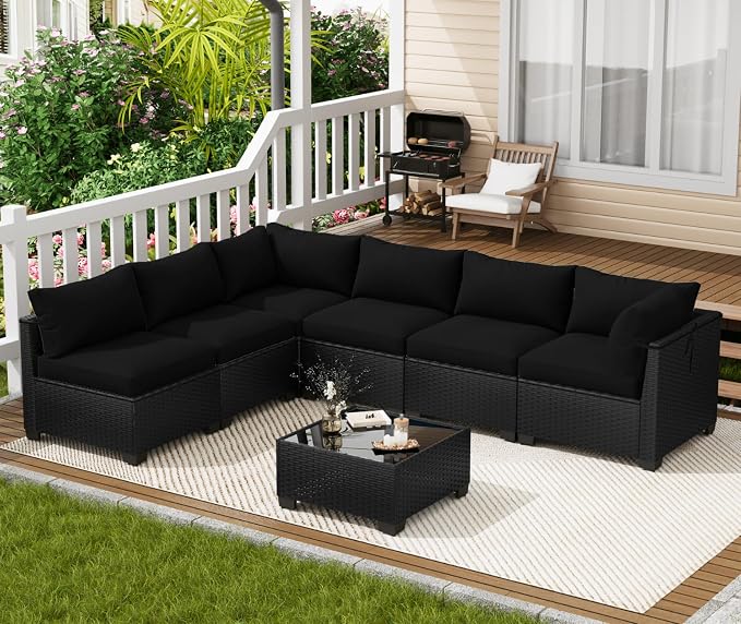 LOUVIXA 7 Piece Outdoor Patio Furniture Set, Outdoor Sectional Sofa, Wicker - Image 8