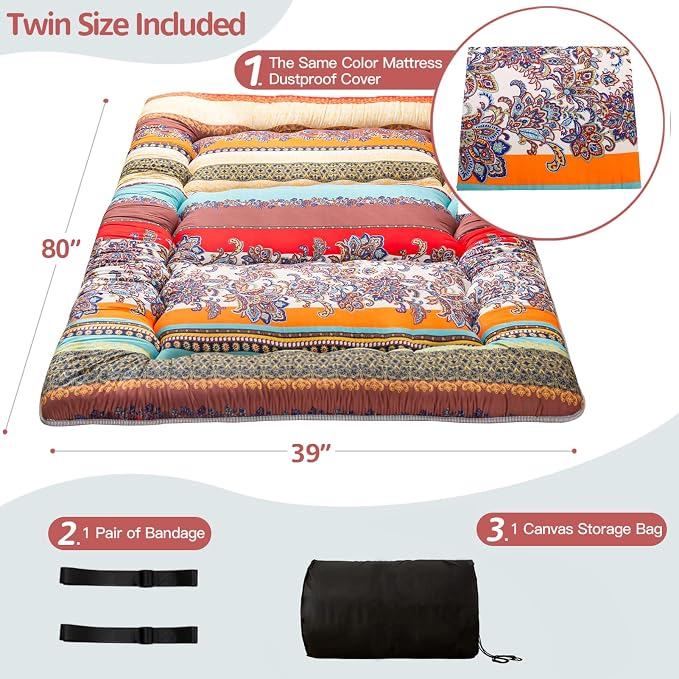 MAXYOYO Bohemian Retro Floor Mattress Vintage Floral Japanese Futon Mattress - Image 2