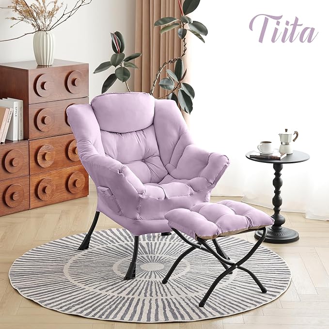 Tiita Lazy Chair with Ottoman, Comfy Leisure Sofa Armchair with Ottoman - Image 4