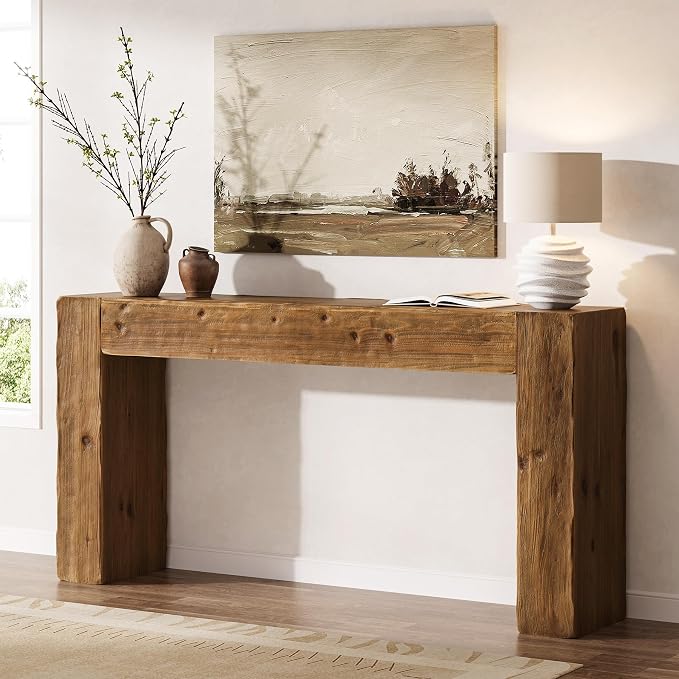 Solid Wood Console Table, 63-Inch Farmhouse Sofa Table Behind Couch by TribewoodbyTribesigns