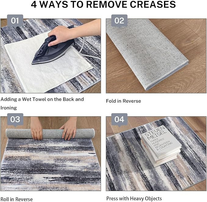 Lansny Modern Abstract 9x12 Large Machine Washable Living Room Rug Non-Slip - Image 4