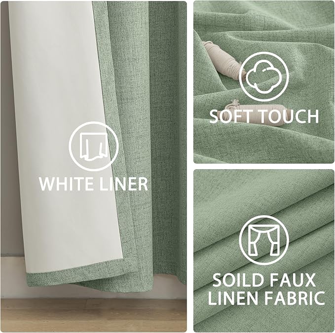 Yakamok Light Sage Green Linen Curtains 100% Blackout 84 Inches Long, Room - Image 6