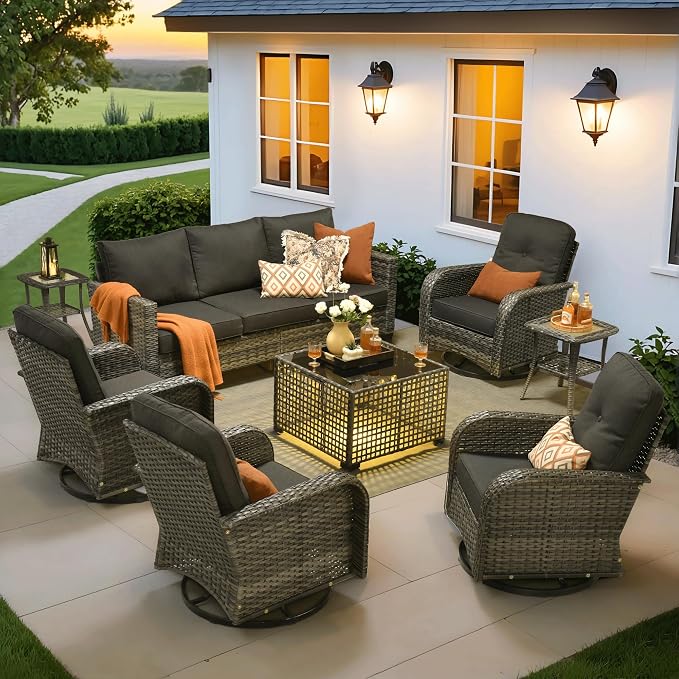 ovios 8 Pieces Patio Furniture Set, Outdoor Wicker Sofa Couch by OVIOS