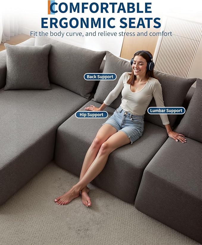 GarveeTech Corduroy Modular L Shape Sofa, Cloud Feel Compressed Sectional Couch - Image 4