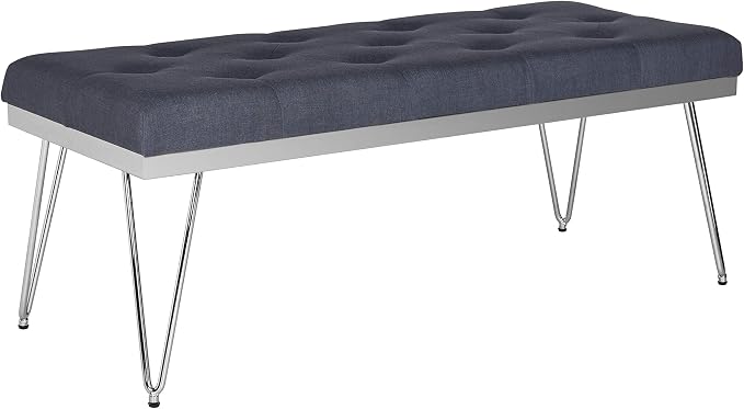 SAFAVIEH Home Collection – Marcella Navy Linen Tufted Upholstered Accent Bench by SAFAVIEH