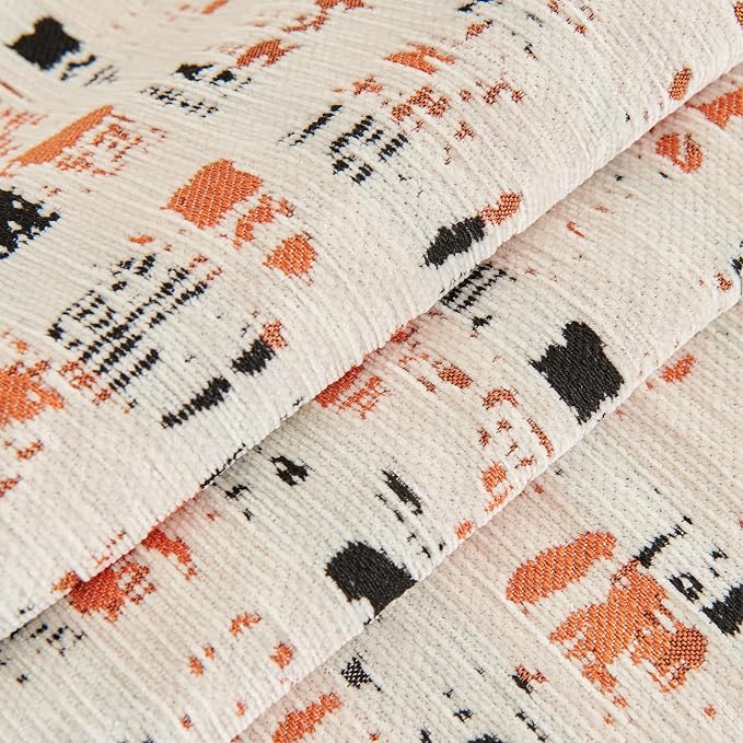 DREAMINGO Abstract Chenille Couch Cover Blanket Beige Orange Black Boho Sofa - Image 6