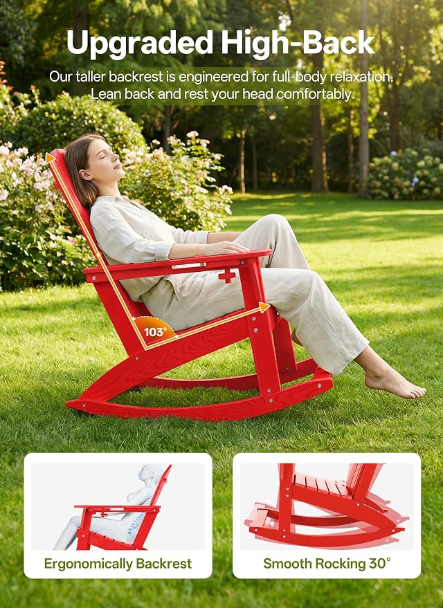 Outdoor Oversized Adirondack Rocking Chairs, All Weather HDPE Patio Rocking - Image 4