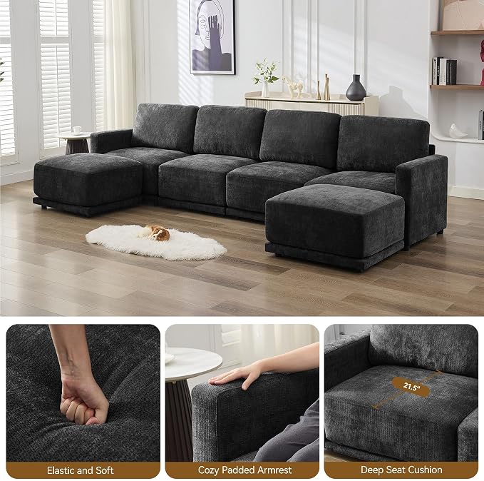 110.6" L Shaped Sectional Sofa, Modular Cloud Deep Seat Couch - Image 4