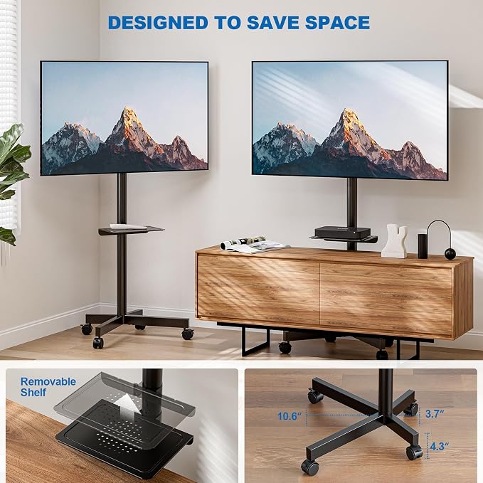 Mobile TV Stand for 23-65 Inch LCD LED Flat/Curved Panel Screen TVs, Height - Image 4