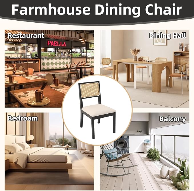 Westice Rattan Dining Chairs Set of 2, Farmhouse Natural Dining Room Chairs - Image 9