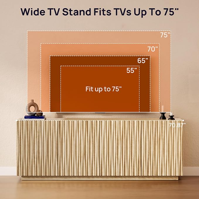 70" Fluted TV Stand for TVs Up to 50/55/65/75", Mid-Century Modern - Image 4