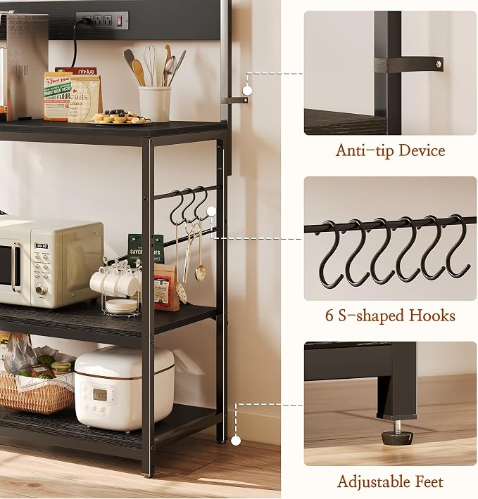SUPERJARE Bakers Rack with Power Outlets, Microwave Stand, 39.4 X 14.3 Inch - Image 8