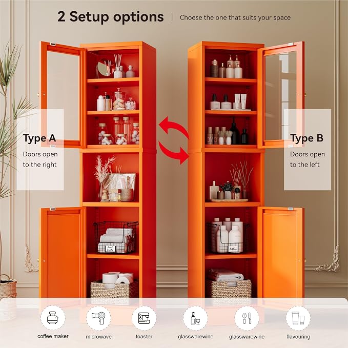YAUWOH 2-Door Metal Storage Cabinet, Tall Slim Pantry Organizer - Image 6
