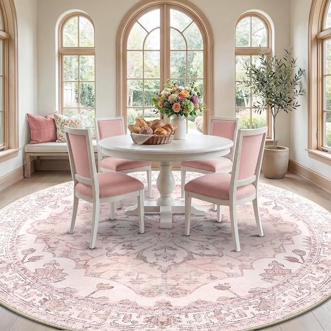 RELEANY Area Rugs Round 10ft Washable Non-Slip, Floral Vintage Distress Print - Image 3