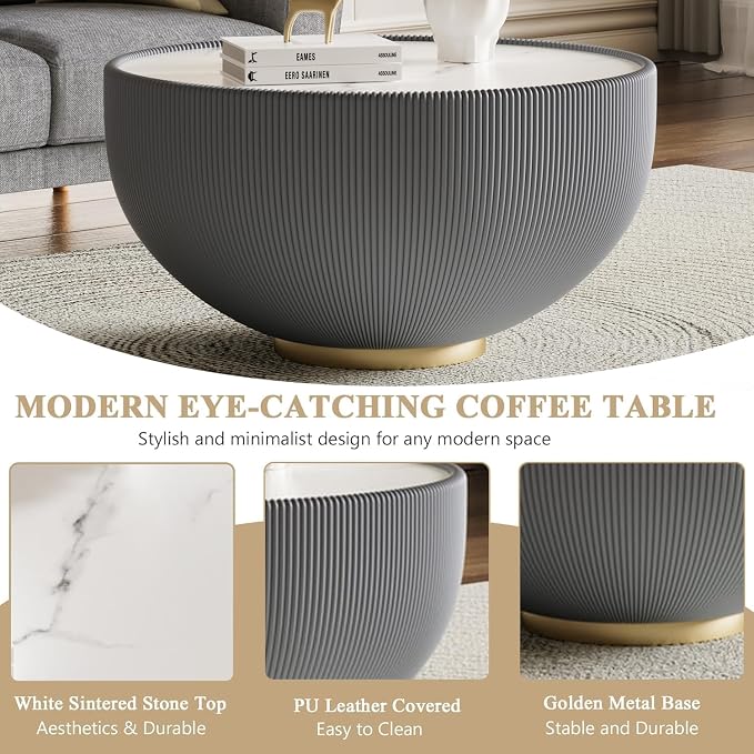 Round Marble Coffee Table Set of 2, 2 Piece White Coffee Table and End Table - Image 4
