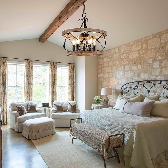 20" Farmhouse Chandelier, Rustic Drum Chandelier Light Fixture Over Table - Image 4