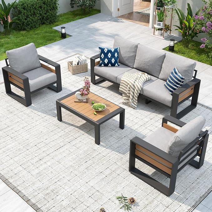 Aoxun Aluminum Patio Furniture Set, 5 Seats Luxury Outdoor Sectional by Aoxun