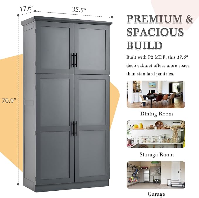 VilroCaz Freestanding Kitchen Pantry Tall Storage Cabinet, Wooden Kitchen - Image 7