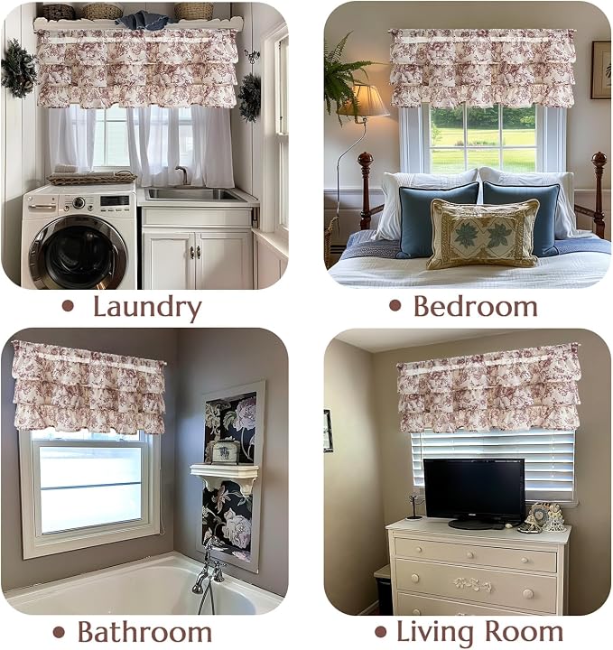 jinchan Ruffled Floral Valance Linen Shabby Chic Small Window Curtain 18 Inch - Image 9