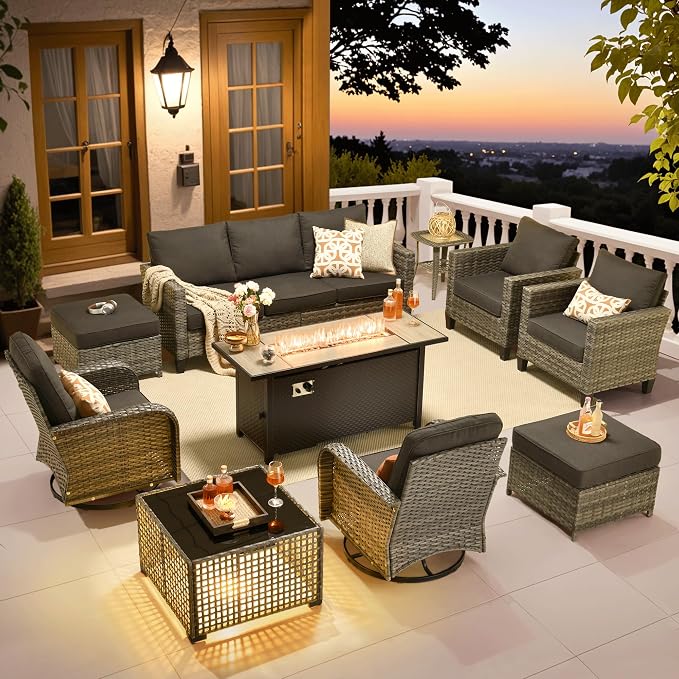ovios 10 Pieces Patio Furniture Set, Outdoor Wicker Sofa Couch by OVIOS