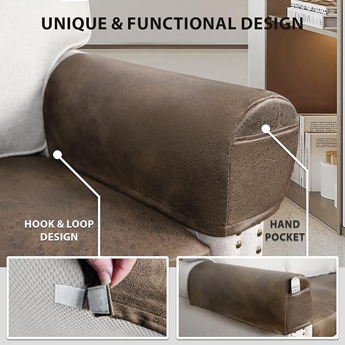 ANARACHON Leather Look Couch Arm Covers Set of 2 Armrest Covers - Image 5