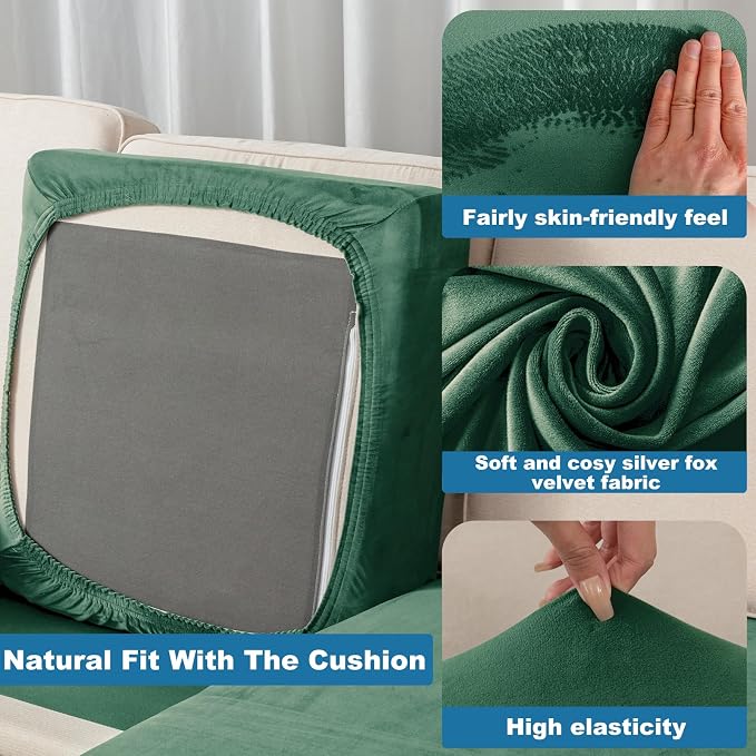 Couch Cover 6-Piece Elastic Velvet Couch Cushion Covers & Chaise Slipcovers - Image 4