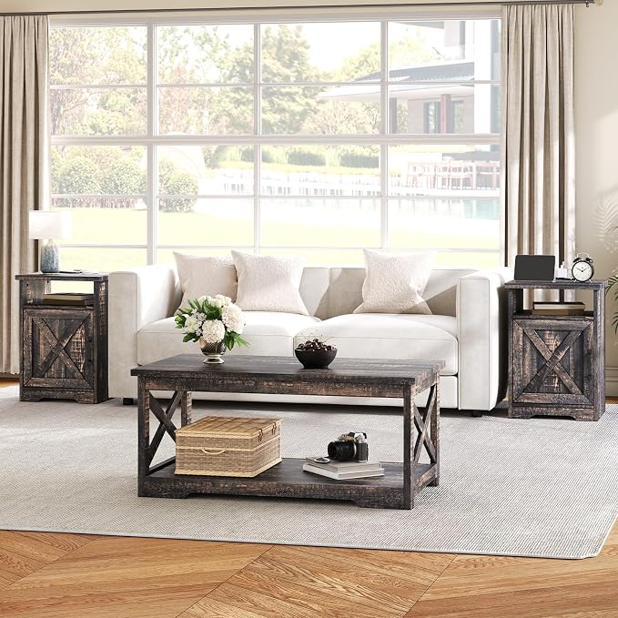 AMERLIFE 3-Piece Farmhouse Table Set Includes Coffee Table& Two End Tables by AMERLIFE