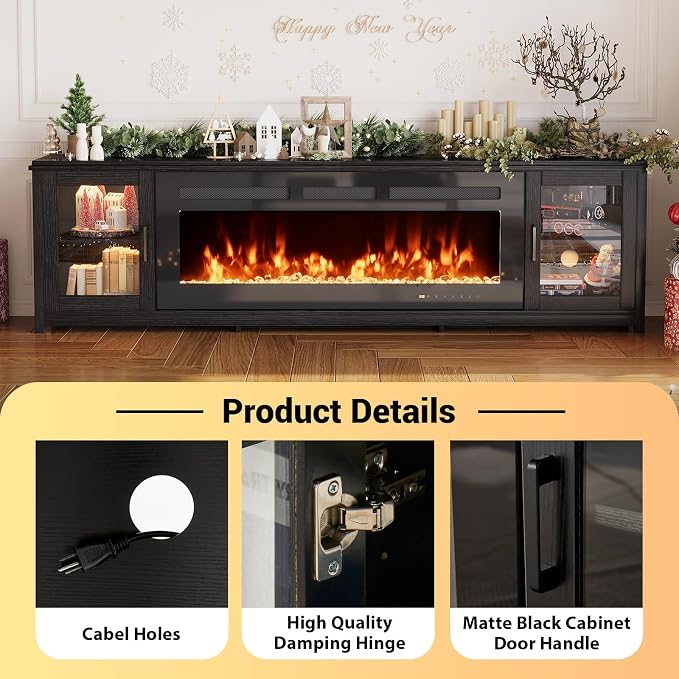 MXV 80" Fireplace TV Stand, Modern Entertainment Center - Image 5